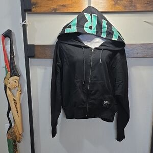 Avirex Black Hoodie Y2K Ciara Missy with Shimmery Green Accents